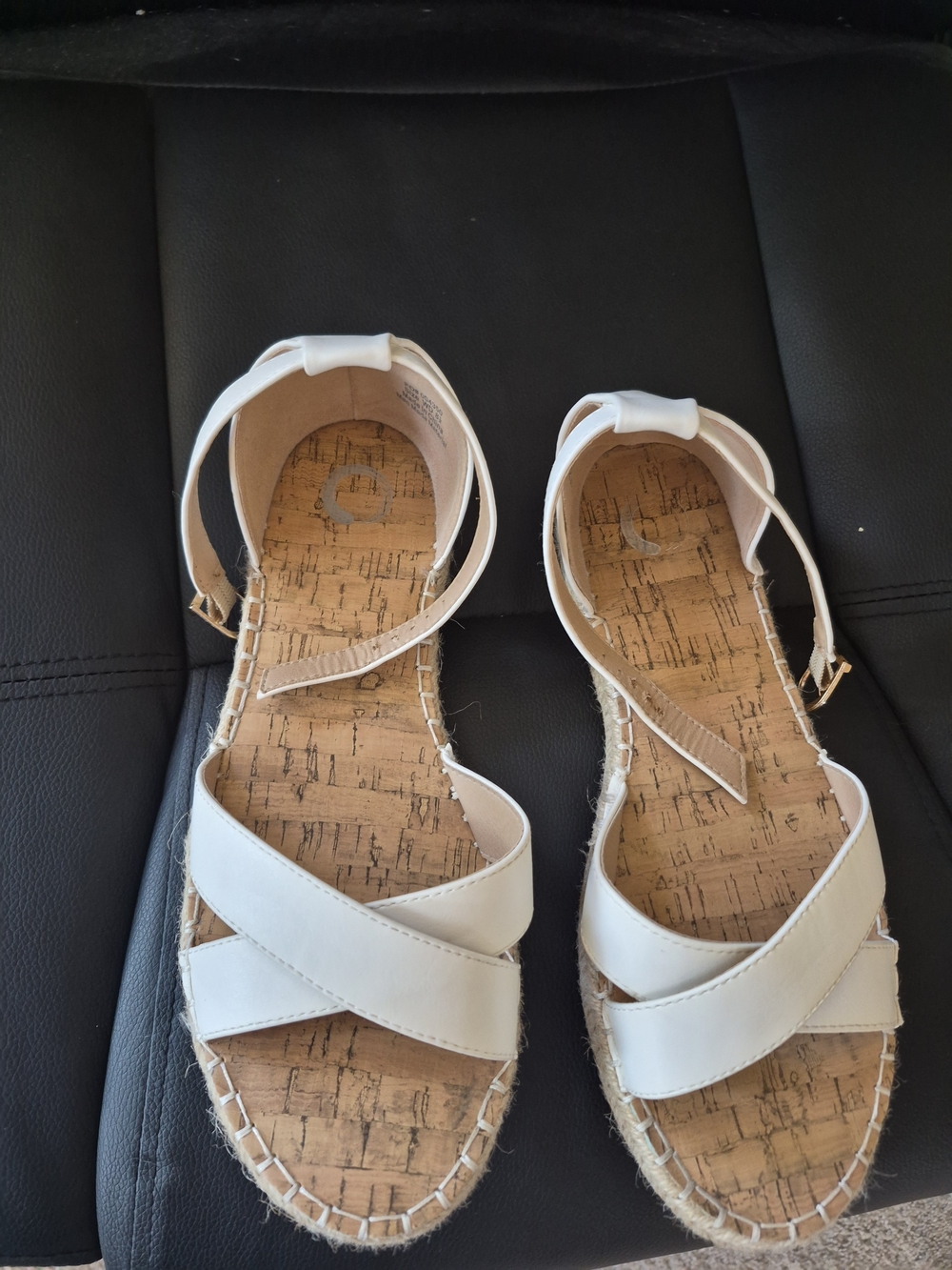 Journee Collection White Cork Espadrille Sandals with Ankle Strap - Crossband